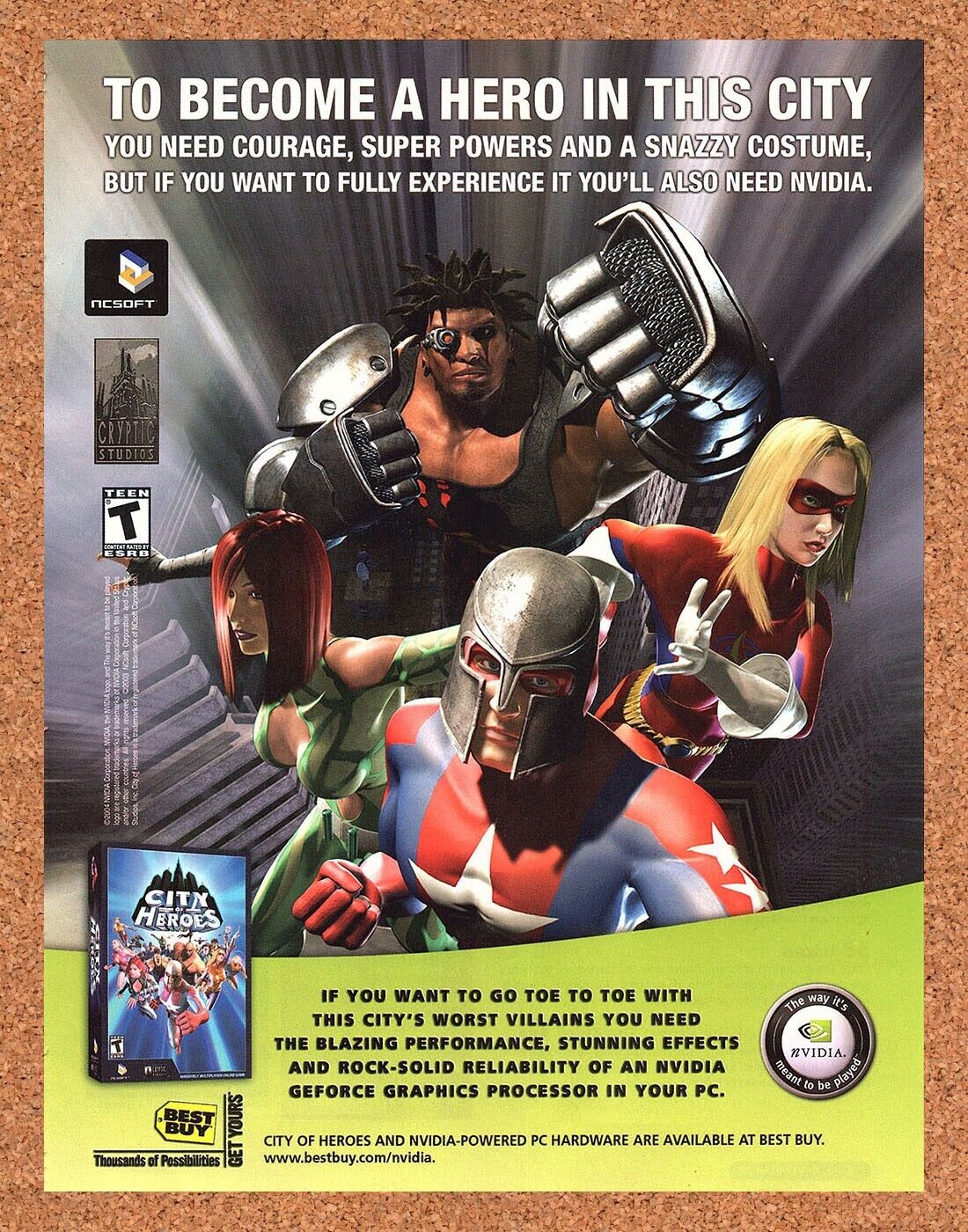 Original 2004 City Of Heroes PS2 Vintage Nvidia Ad - Video Game Promo Wall Art 3