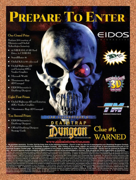 1997 Deathtrap Dungeon PC Sweepstakes Original Advertisement / Retro Promo v6