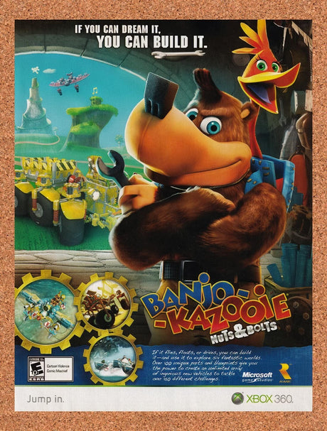 2009 Banjo Kazooie Nuts & Bolts Xbox 360 Original Ad / Retro Wall Art v1
