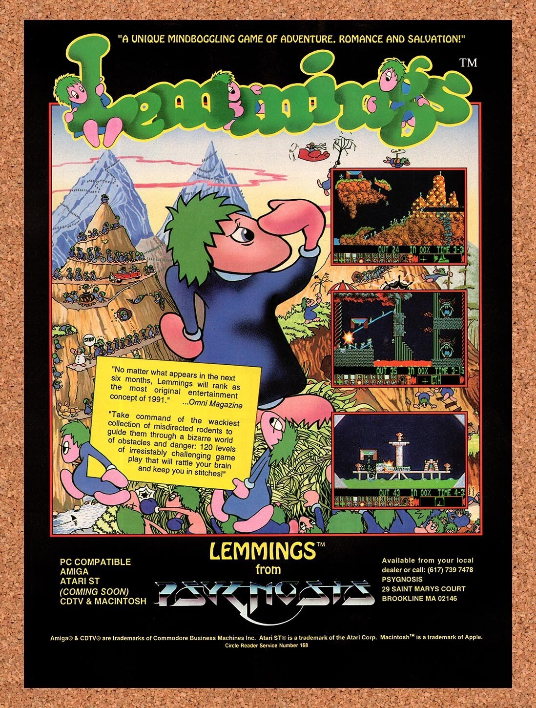 1991 Lemmings Atari ST Original Advertisement / Retro Wall Art v7