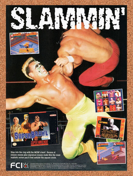 1995 Super Brawl Wrestling SNES Original Advertisement / Retro Wall Art v1
