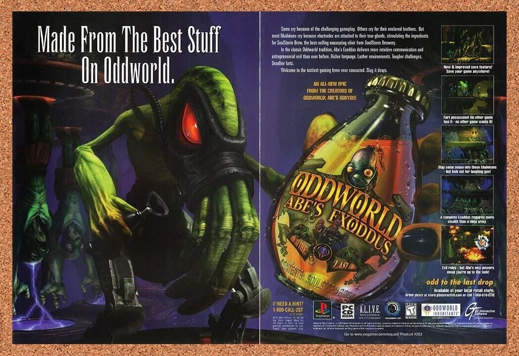 Oddworld Abes Exodus PC Original 1999 Ad Authentic Retro Video Game Promo