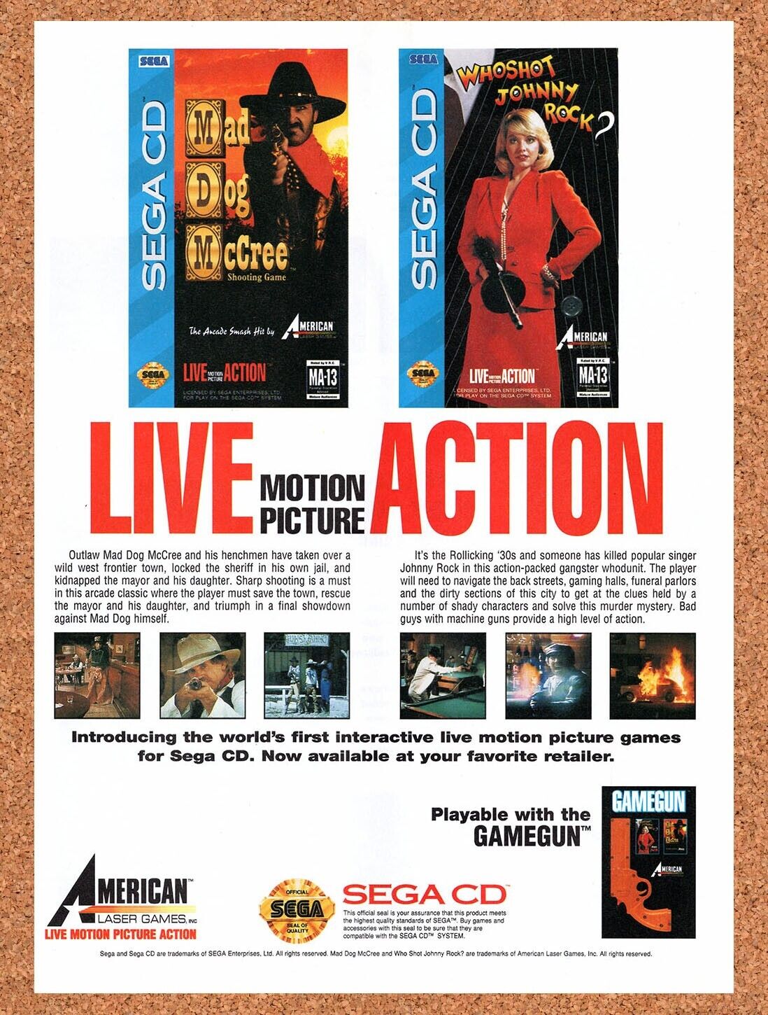 1994 American Laser Games Sega CD Games Original Ad / Retro Wall Art v1