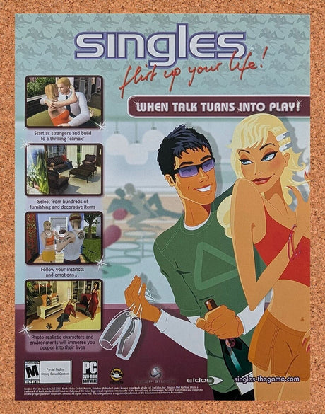 Singles Flirt Up Your Life PC Original 2006 Ad Authentic Eidos Video Game Promo