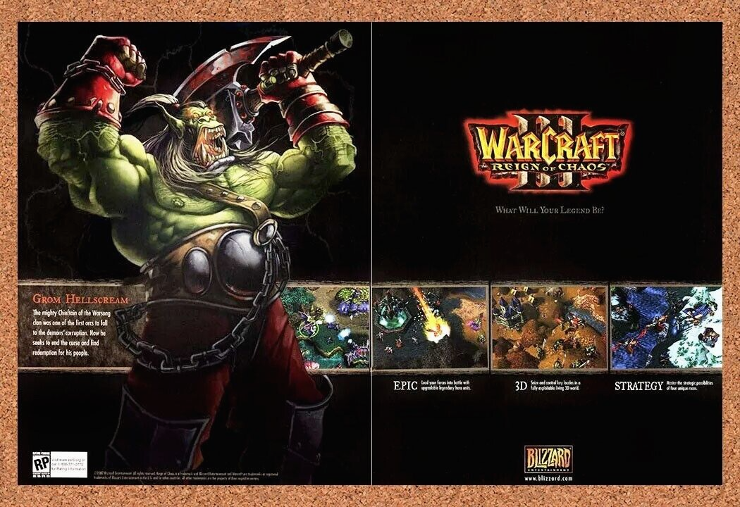 WarCraft 3 PC III Original 2003 Ad Authentic Grom Hellscream Video Game Promo