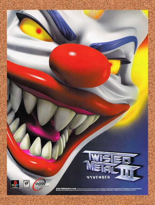 1997 Twisted Metal III PS1 Original Advertisement / Retro Wall Art v1