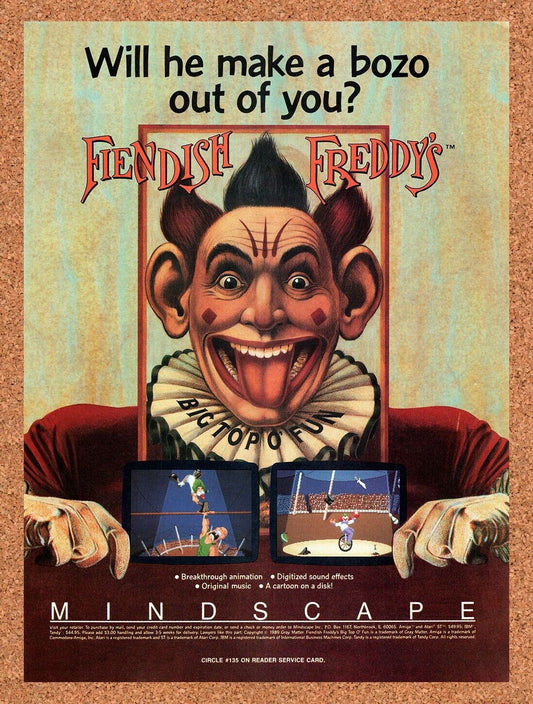 1988 Fiendish Freddys Amiga Original Advertisement / Retro Wall Art v1