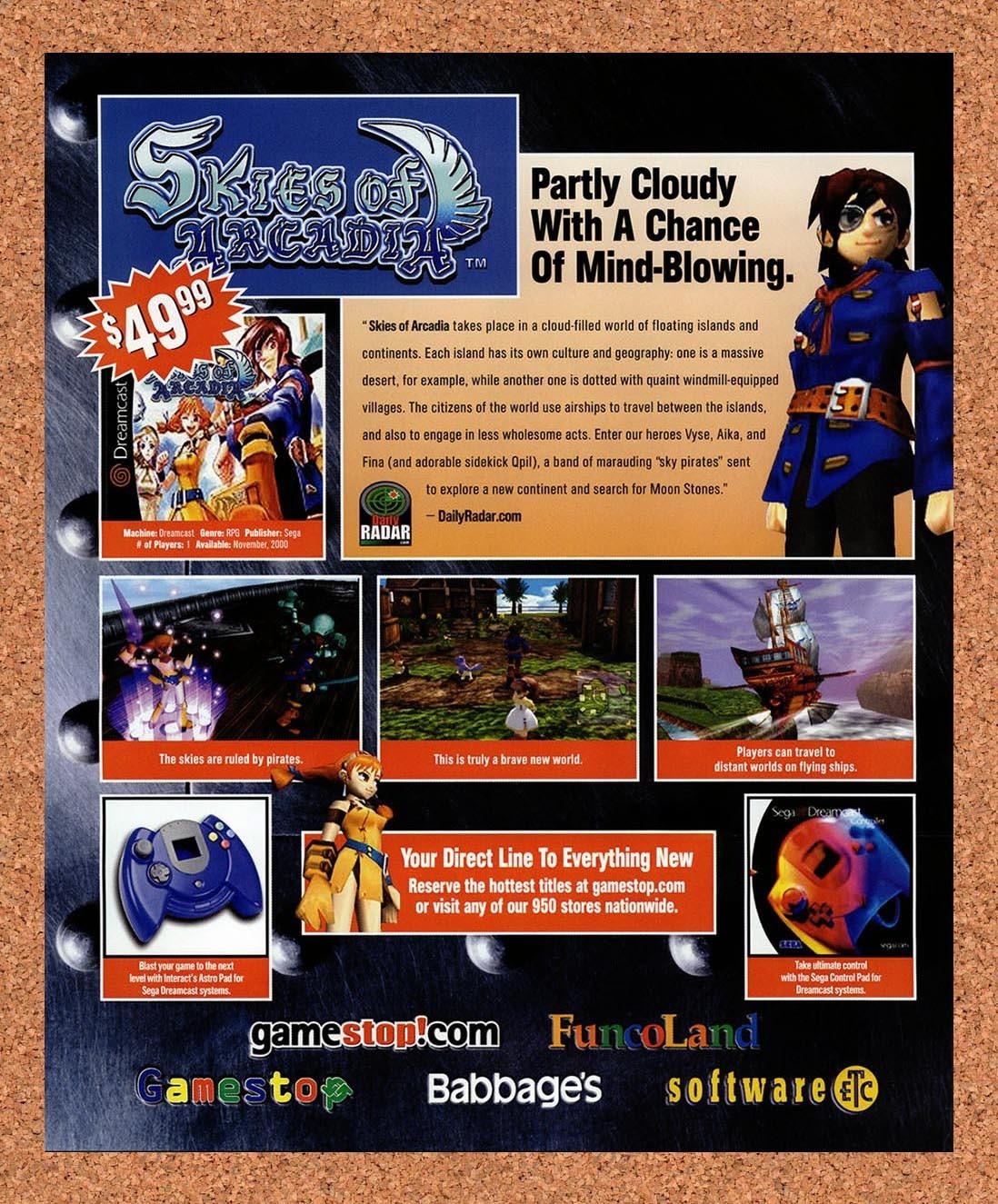2000 Skies Of Arcadia FuncoLand Original Advertisement / Retro Promo v3
