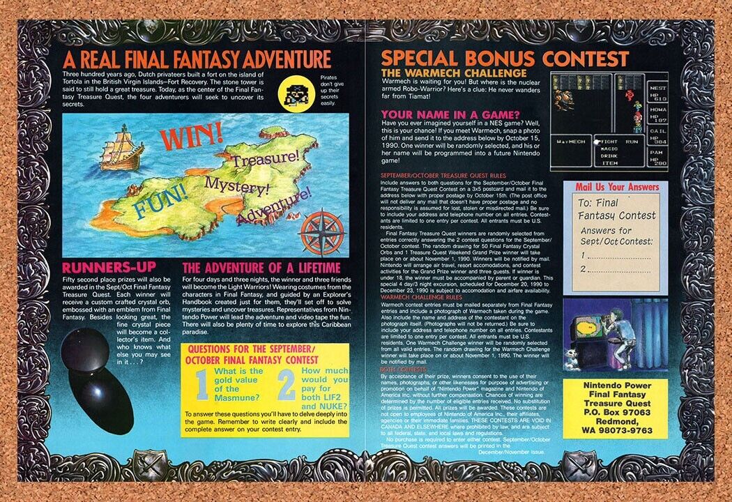 1989 A Real Final Fantasy NES Adventure Sweepstakes Original Ad / Retro Wall Art