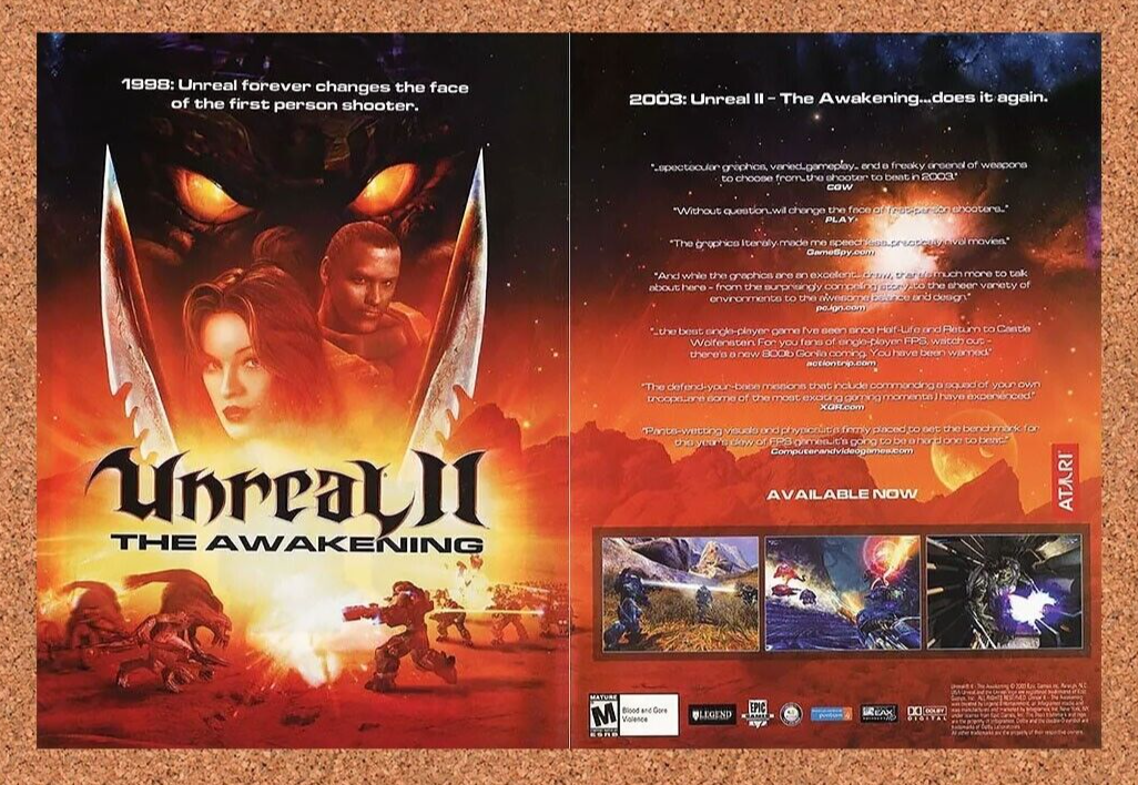Unreal 2 PC II The Awakening Original 2004 Ad Authentic FPS Video Game Promo v2