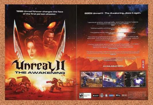 Unreal 2 PC II The Awakening Original 2004 Ad Authentic FPS Video Game Promo v2
