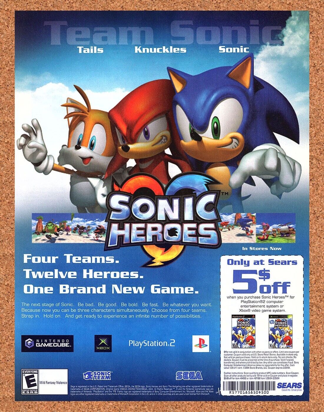 Sonic Heroes GameCube Original 2003 Ad Authentic Sears Video Game Rebate Promo