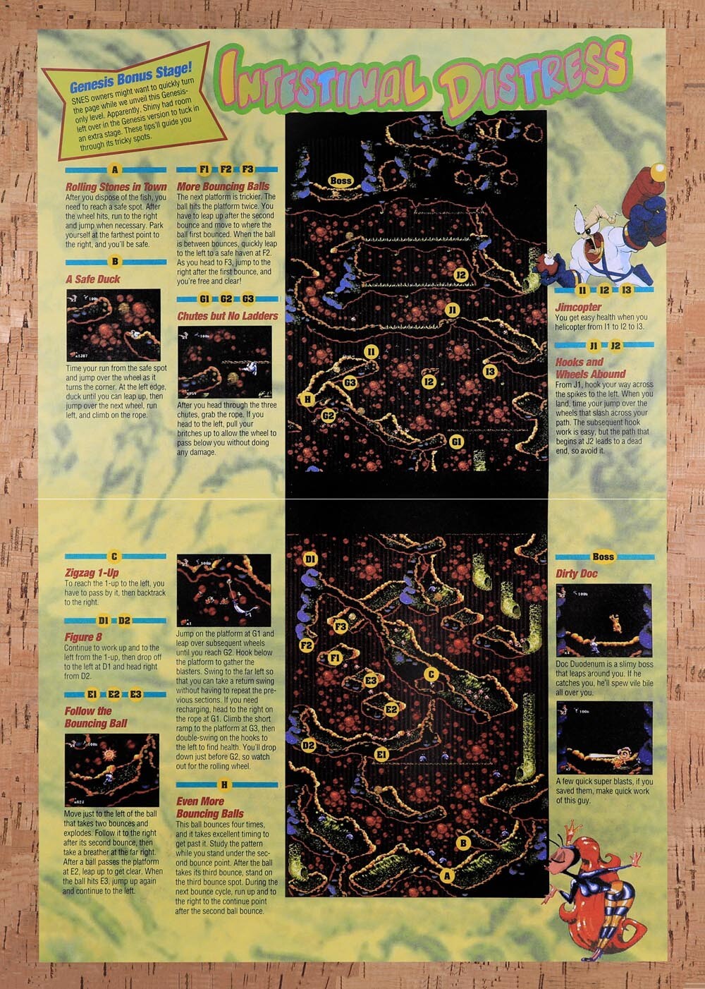 1995 Earthworm Jim Genesis Bonus Stage Map Original Ad / Retro Wall Art v19
