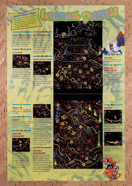 1995 Earthworm Jim Genesis Bonus Stage Map Original Ad / Retro Wall Art v19