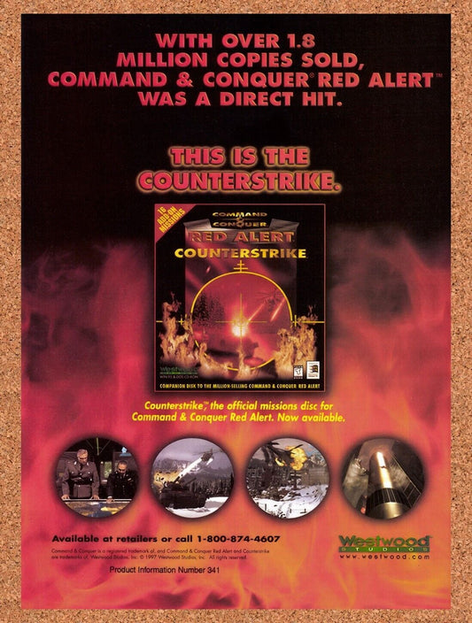 1996 Red Alert Counterstrike PC Original Advertisement / Retro Wall Art v1