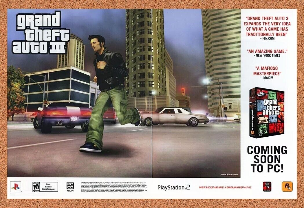 Grand Theft Auto III PC Original 2003 Ad Authentic Rockstar Video Game Promo