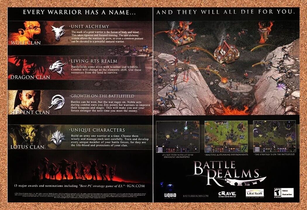Battle Realms PC Original 2003 Ad Authentic UbiSoft Fantasy RTS Video Game Promo