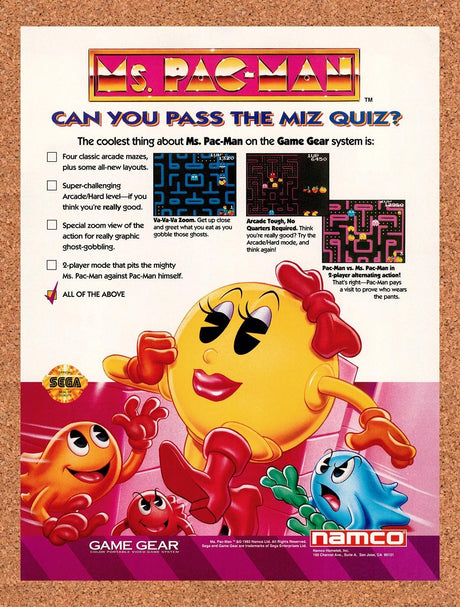1994 Ms Pac-Man Game Gear Original Advertisement / Retro Promo v1