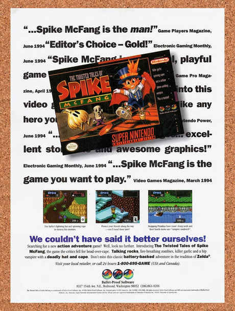 1994 Spike McFang SNES Original Advertisement / Retro Wall Art v1