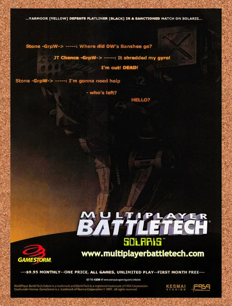 1998 Multiplayer BattleTech Solaris Gamestorm Original Advert / Retro Promo v1