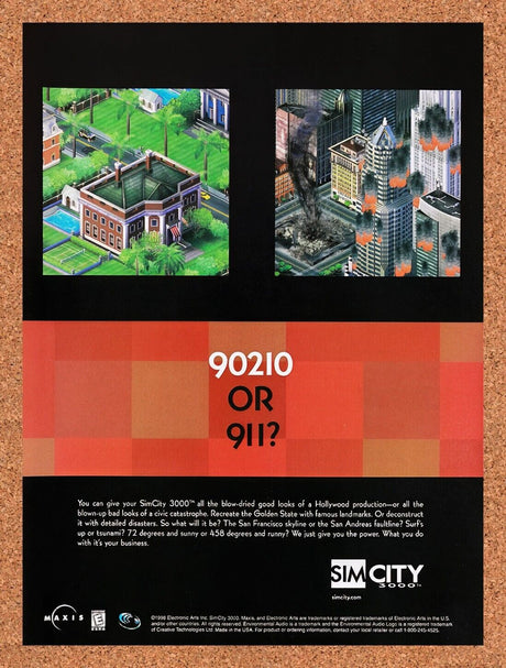 1999 Sim City 3000 PC Original Advertisement / Retro Wall Art v3