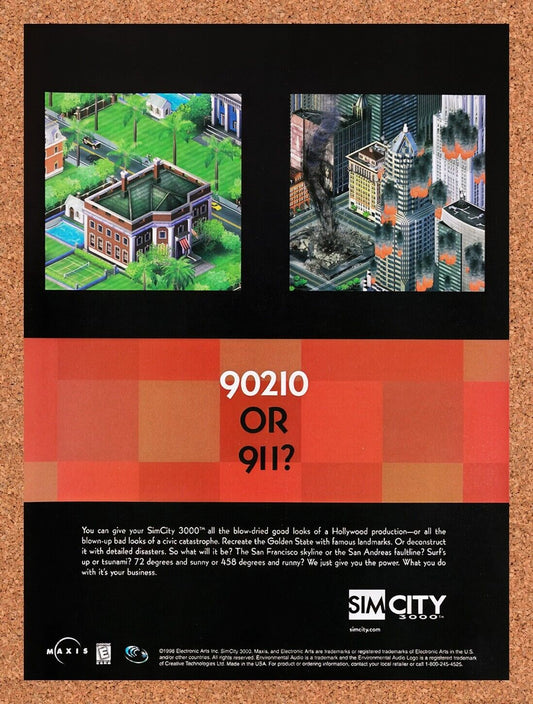 1998 Sim City 3000 PC Original Advertisement / Retro Wall Art v3