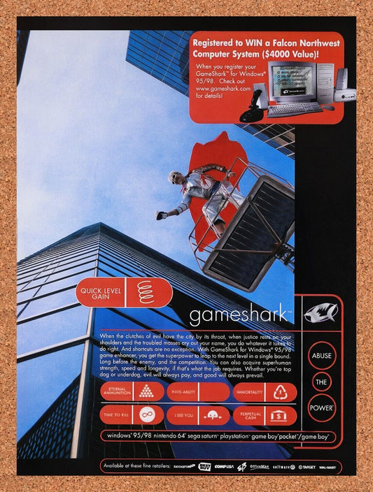 1998 GameShark Falcon Northwest Sweepstakes Original Ad / Retro Wall Art v8