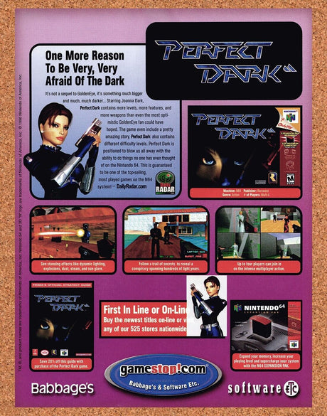 Perfect Dark N64 Original 2002 Vintage Ad - Babbages GameStop Video Game Promo