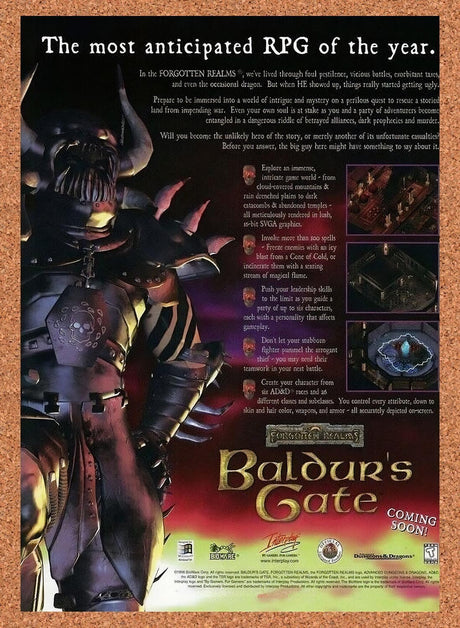 1998 Baldur's Gate PC Original Advertisement / Retro Promo v2
