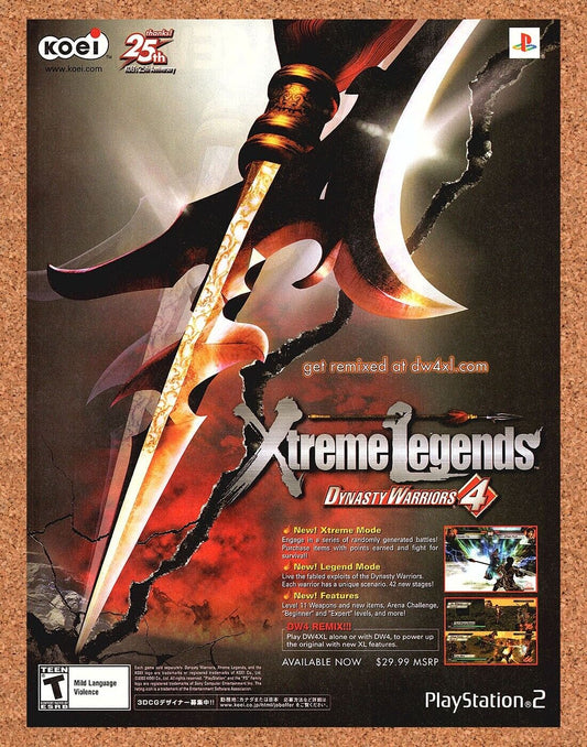 Xtreme Legends Dynasty Warriors 4 PS2 Original 2006 Ad Authentic Game Promo