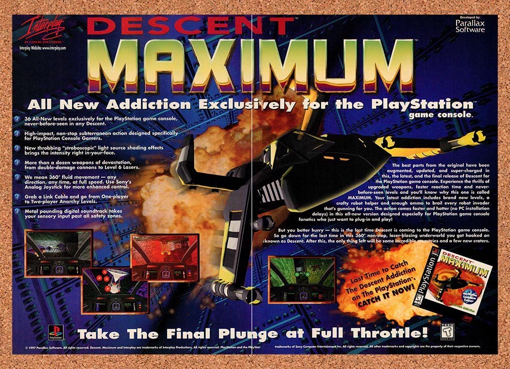 1997 Descent Maximum PS1 Original Advertisement / Retro Promo v1