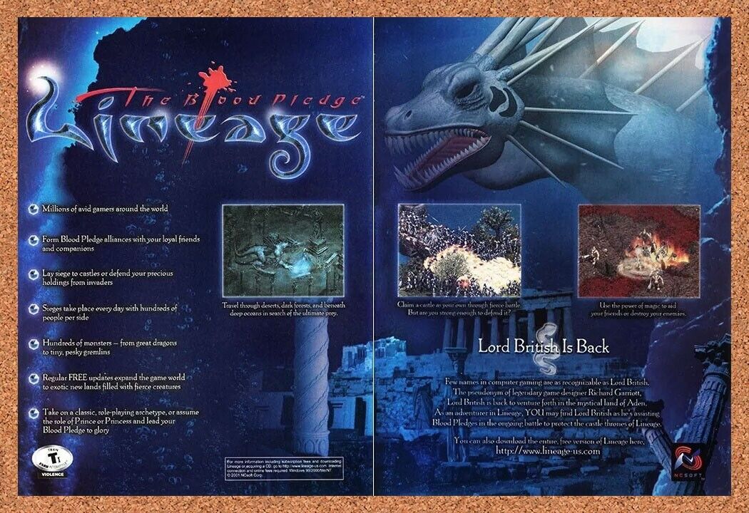 Lineage The Blood Pledge PC Original 2003 Ad Authentic Video Game Promo