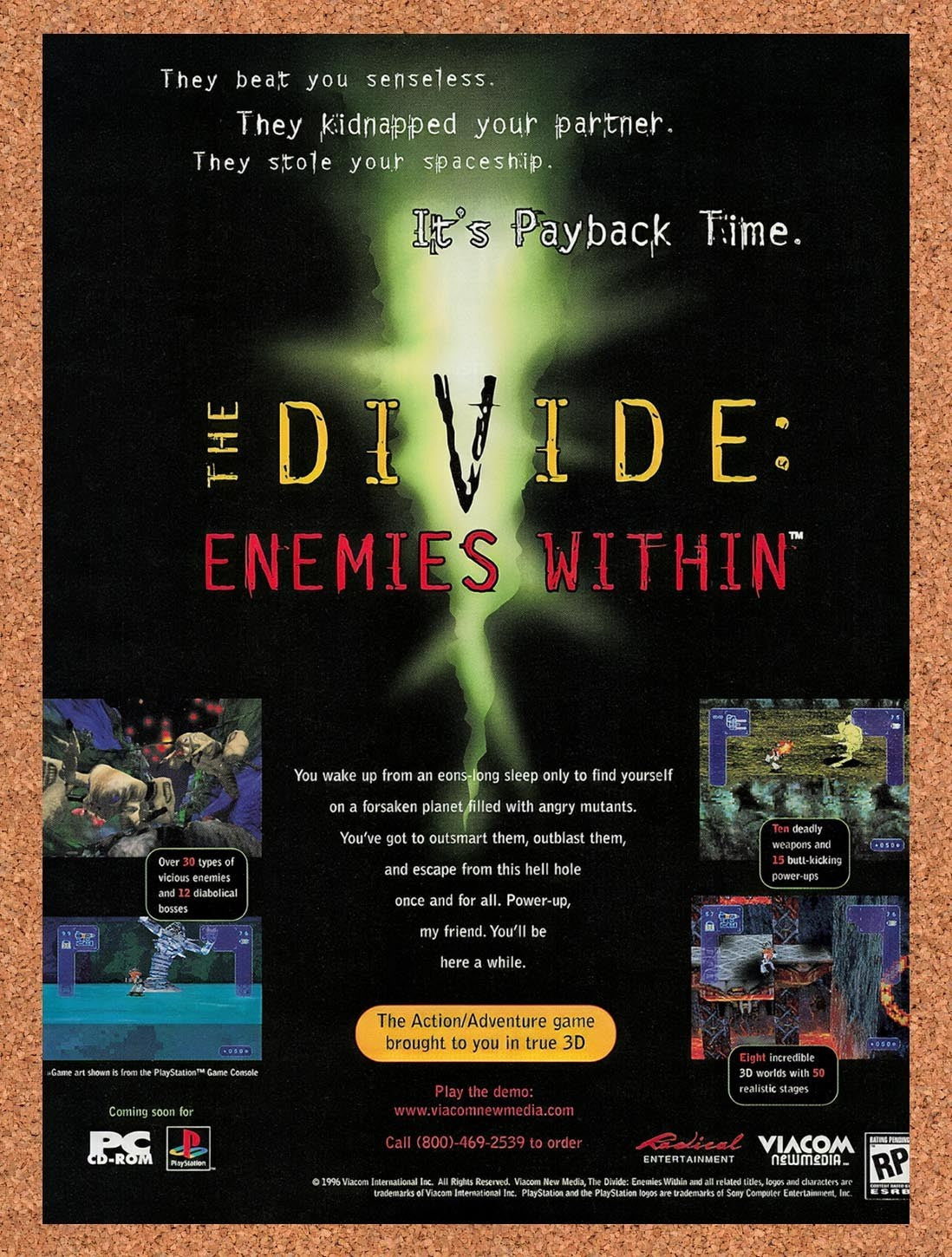 1996 The Divide Enemies Within PC Original Advertisement / Retro Promo v1
