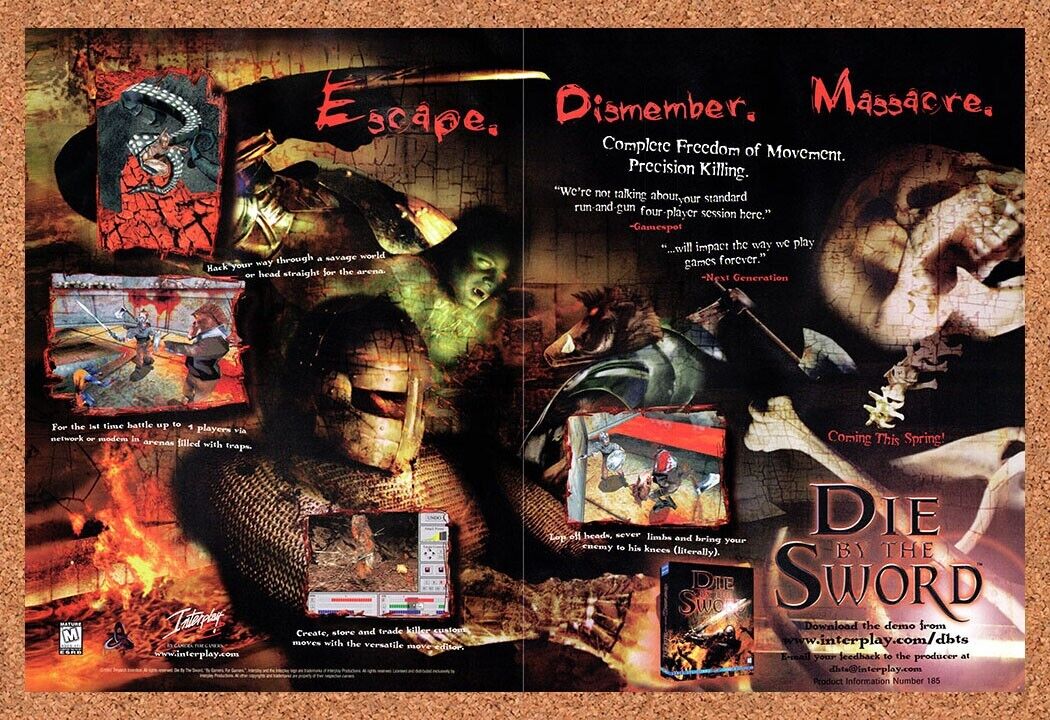 1998 Die By The Sword PC Original Advertisement / Retro Wall Art v4