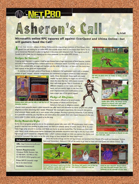 1999 Asheron's Call Comparison To EQ And Ultima Original Ad / Promo vr1
