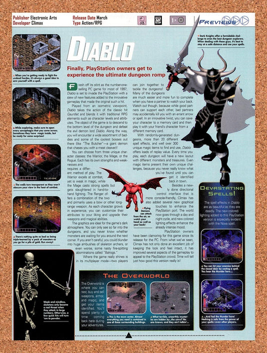 1997 Diablo PS1 Original Advertisement / Retro Wall Art v5