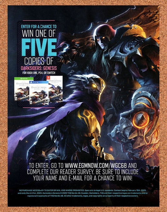 Darksiders Genesis PS4 Original 2019 Ad - Video Game Sweepstakes Display Promo