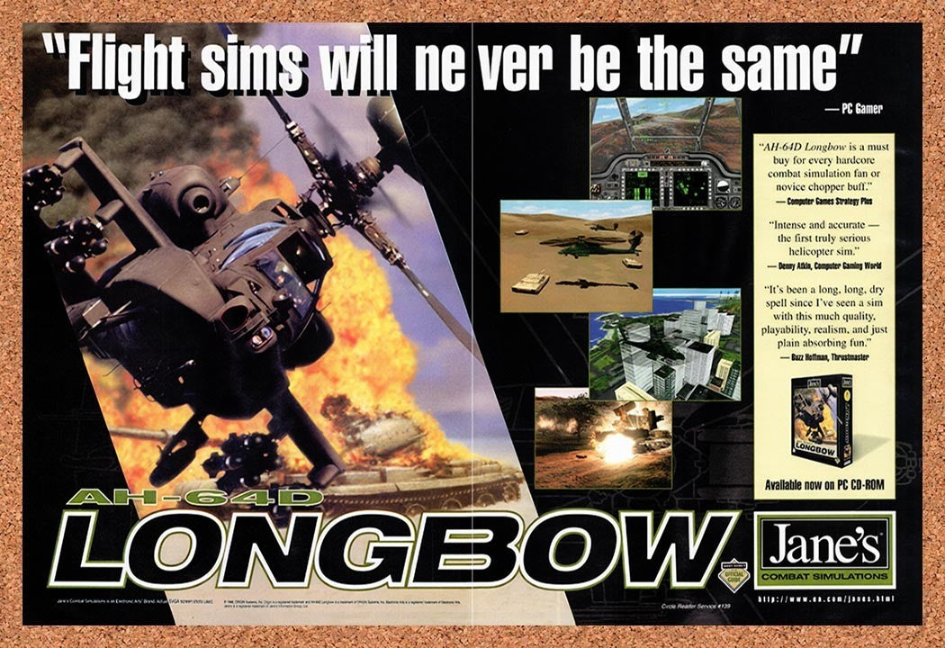 1996 Jane's AH-64D Longbow Combat Simulation PC Original Ad / Promo v2