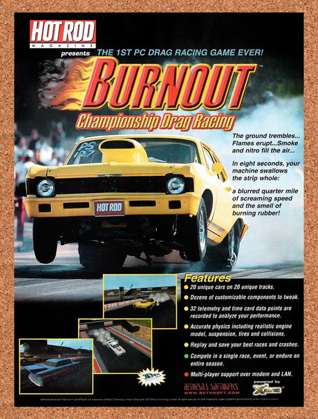 1998 Burnout Championship Drag Racing PC Original Advertisement / Retro Promo v1