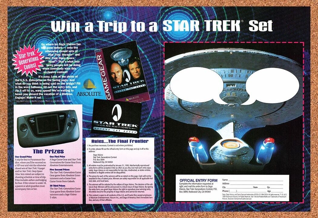 1994 Star Trek Beyond The Nexus Game Gear Sweepstakes Original Ad / Wall Art v1