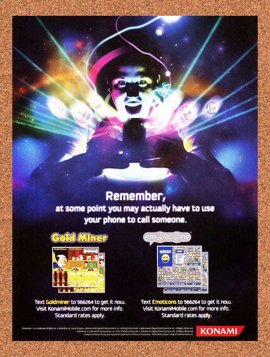 Konami Mobile Games Original 2007 Ad Authentic Gold Miner Video Game Promo