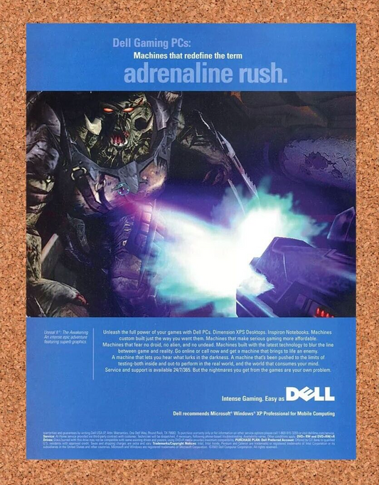 Unreal II PC Original 2004 Ad Authentic Dell XPS Gaming Computer Promo
