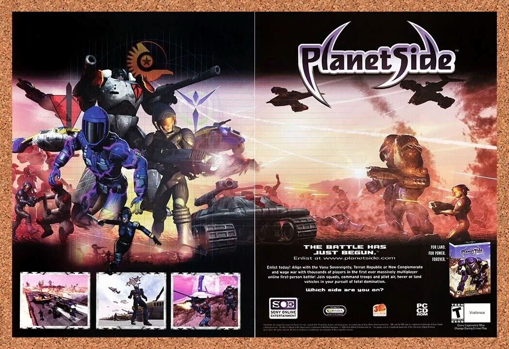 PlanetSide PC Original 2004 Ad Authentic Windows MMO FPS Video Game Promo
