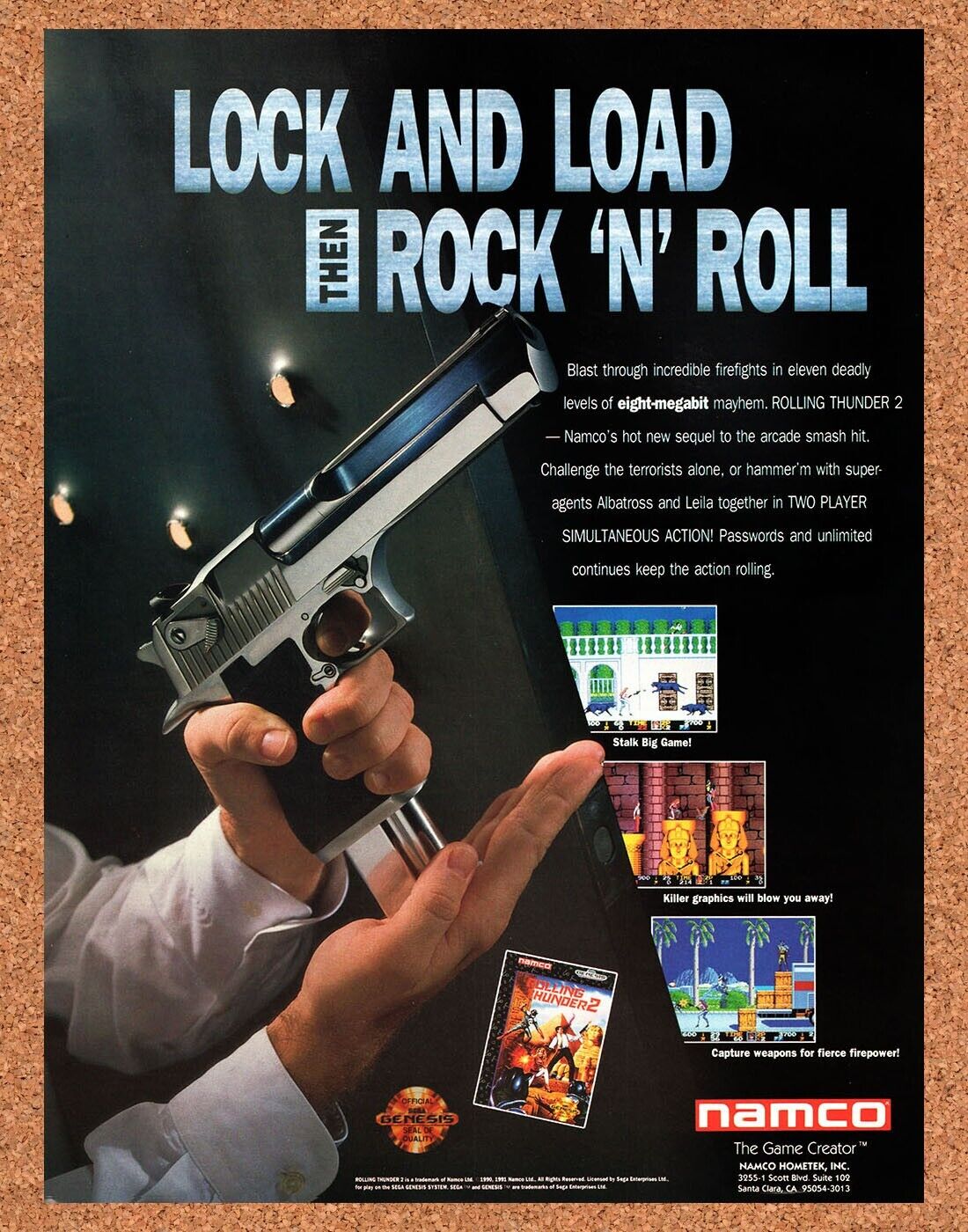 Rolling Thunder 2 Genesis Original 1992 Vintage Ad - Video Game Promo