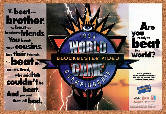 1993 Blockbuster 1994 World Game Championships Original Ad / Retro Wall Art v1