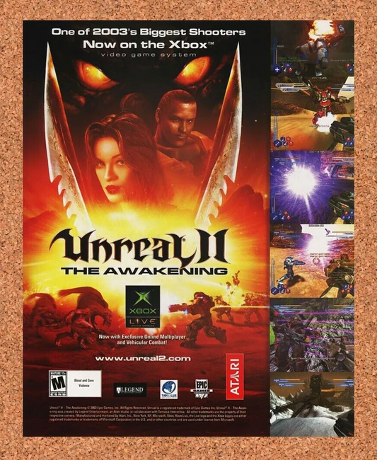 Unreal II Awakening Xbox Original 2004 Ad Authentic Epic FPS Video Game Promo v3