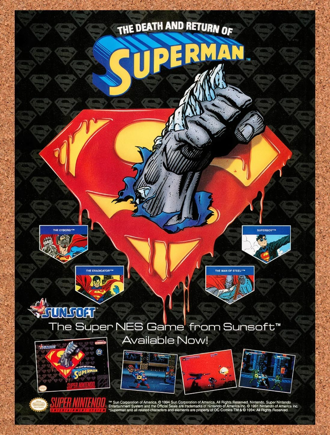 1994 The Death And Return Of Superman SNES Original Advertisement / Promo v2