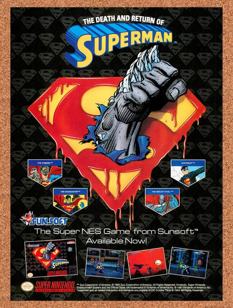 1994 The Death And Return Of Superman SNES Original Advertisement / Promo v2