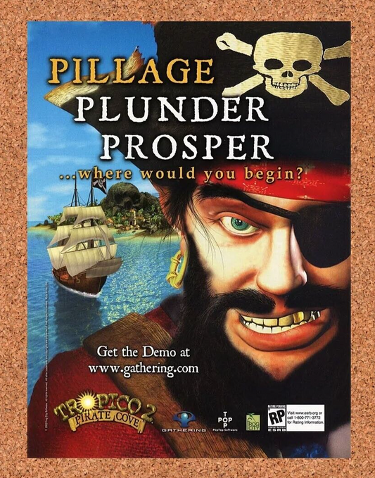 Tropico 2 Pirate Cove PC Original 2004 Ad Authentic PopTop RTS Video Game Promo