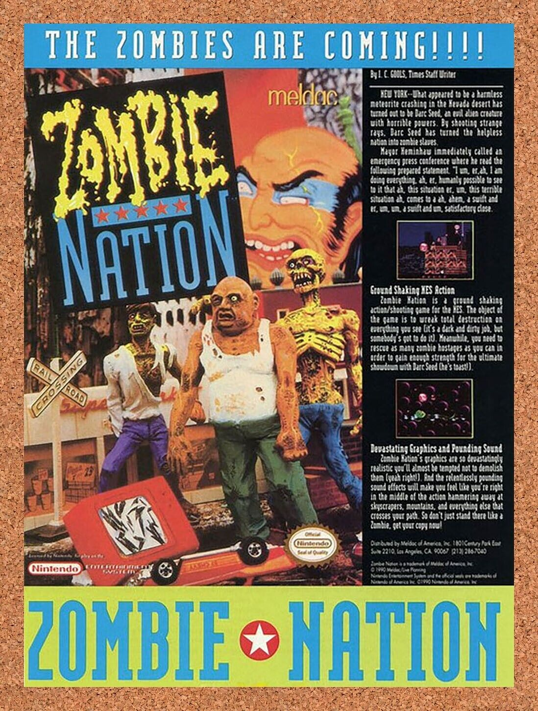 Zombie Nation NES Original 1991 Ad Print Authentic Nintendo Game Promo